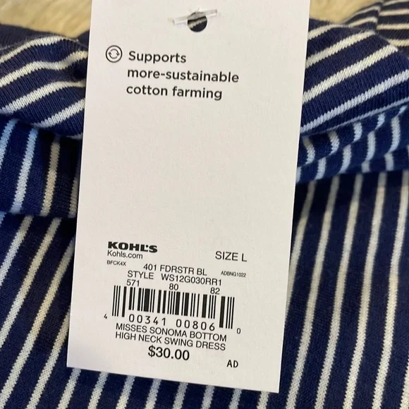 Sonoma scoop neck midi stripe sleeveless stretch dress w/ pockets - Picture 7 of 7